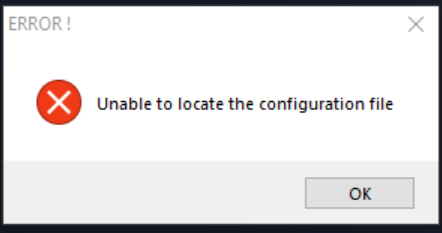 打开启动器时报错无法找到配置文件。”Unable to locate the configuration file”相关报错截图 1